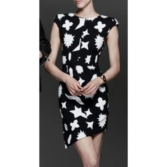 Saint Laurent Paris 2014 Black White Geometric Dress Silk Cocktail Formal FR40 S